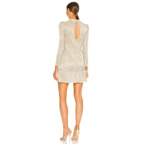 Saylor Saydee Silver Metallic Plisse Jacquard Mock Neck Party Mini Dress Size XS - Picture 3 of 9